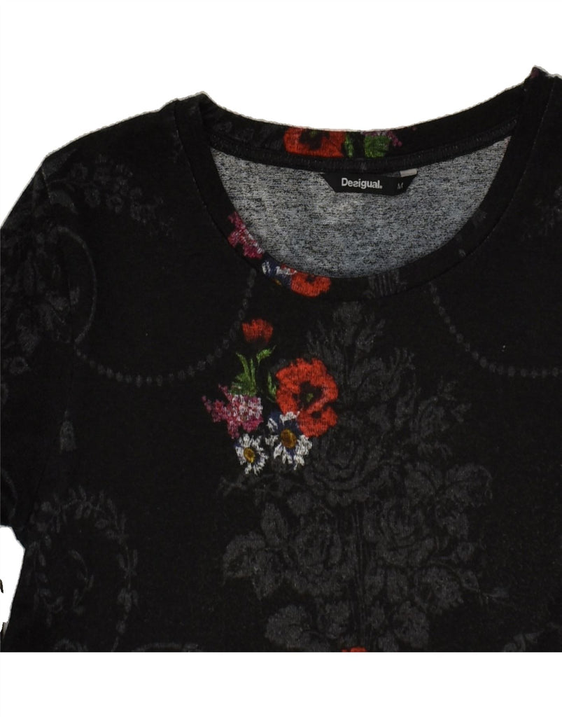 DESIGUAL Womens Long Sleeve Tunic Top UK 12 Medium Black Floral Viscose | Vintage Desigual | Thrift | Second-Hand Desigual | Used Clothing | Messina Hembry 