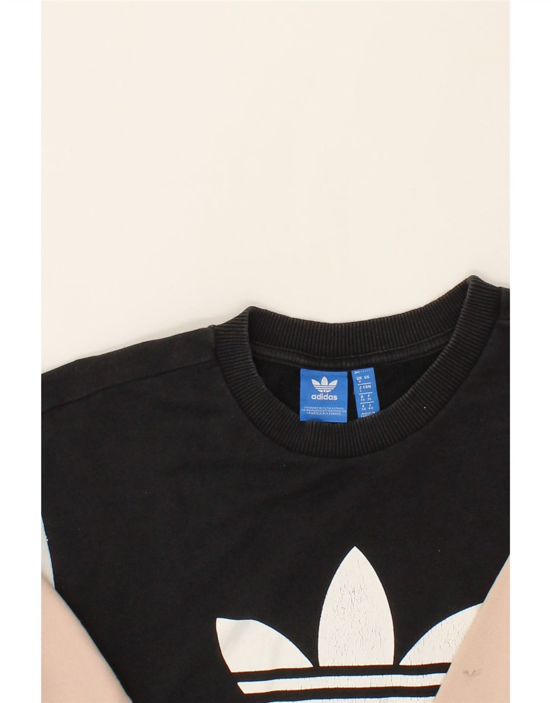 ADIDAS Womens Graphic Sweatshirt Jumper UK 8 Small Black Colourblock Vintage Adidas and Second-Hand Adidas from Messina Hembry 
