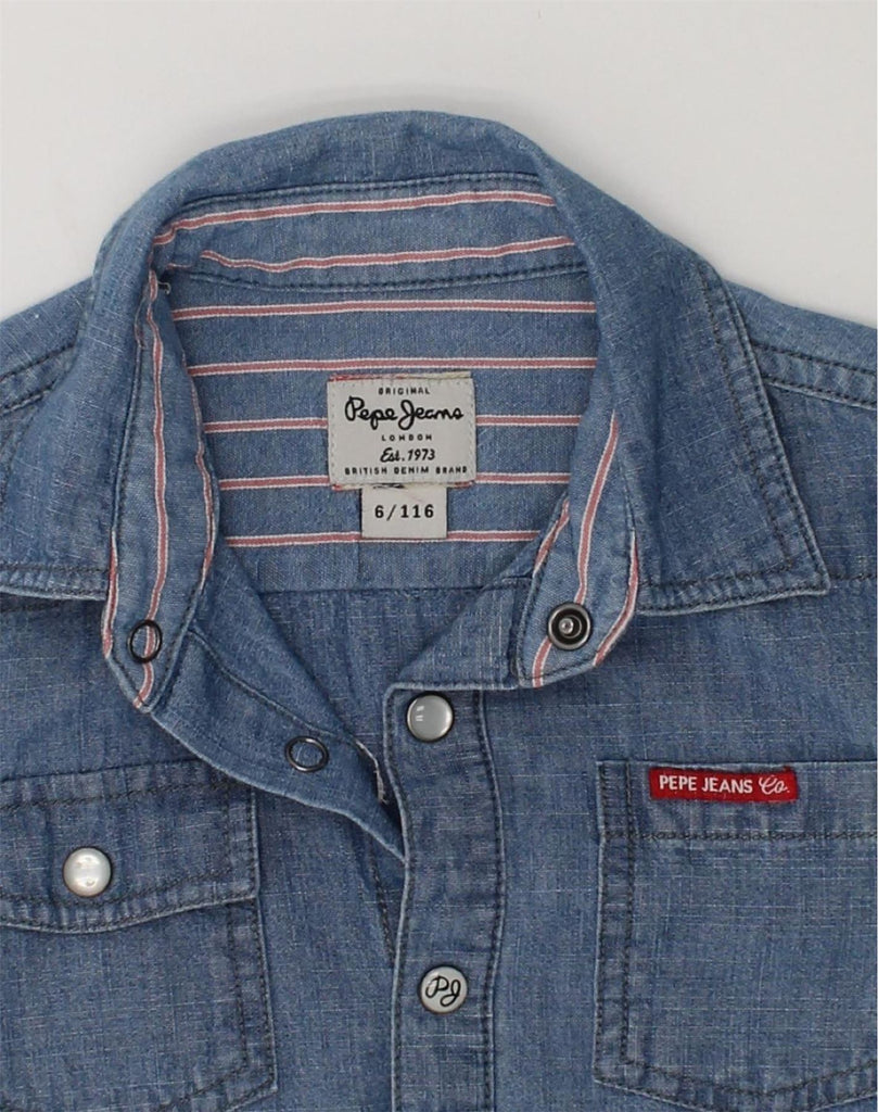 PEPE JEANS Boys London Graphic Denim Shirt 5-6 Years Blue Cotton | Vintage PEPE Jeans | Thrift | Second-Hand PEPE Jeans | Used Clothing | Messina Hembry 