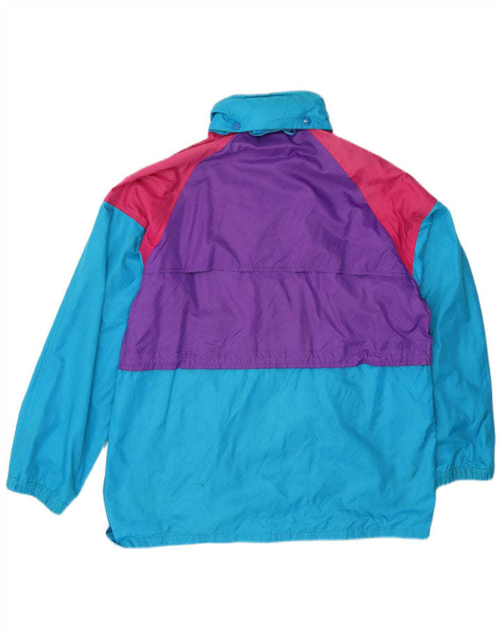 Vintage Womens Hooded Oversized Rain Jacket UK 14 Medium Blue Colourblock