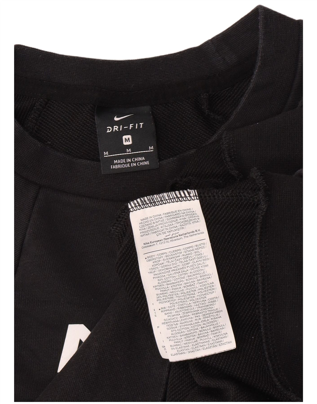 Nike Womens Crop Graphic Sweatshirt Jumper UK 14 Medium Black Cotton