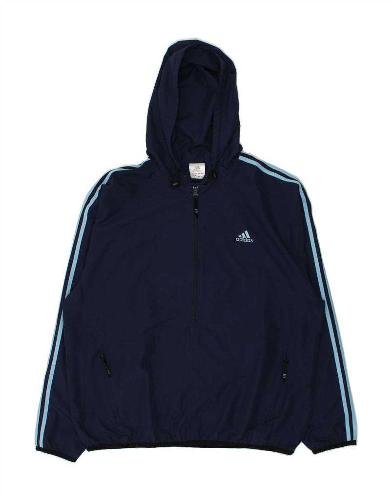 ADIDAS Mens Pullover Hooded Tracksuit Top Jacket XL Navy Blue Polyester | Vintage Adidas | Thrift | Second-Hand Adidas | Used Clothing | Messina Hembry 