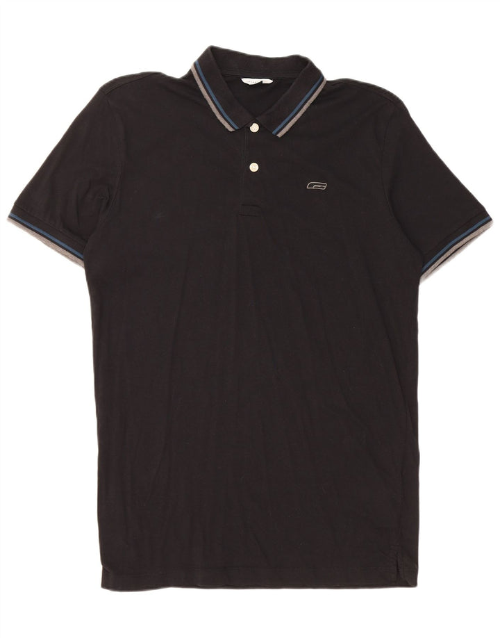 JACK & JONES Mens Polo Shirt Large Black Cotton