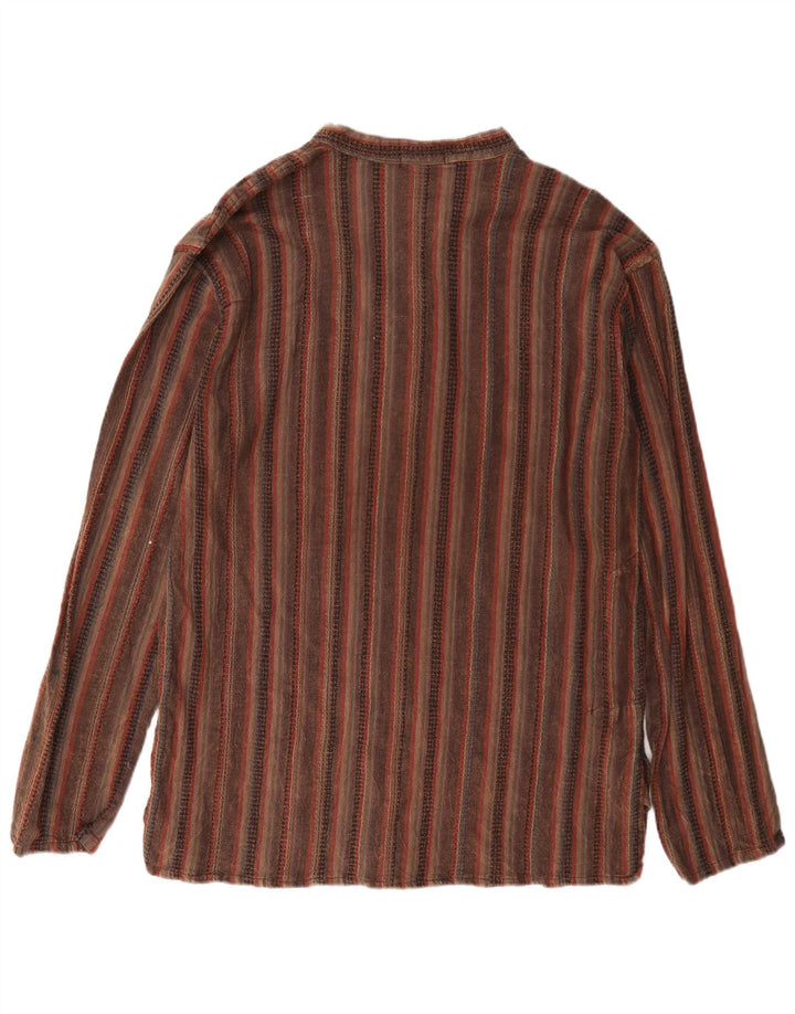 Kathmandu Mens Pullover Shirt Large Brown Striped Cotton