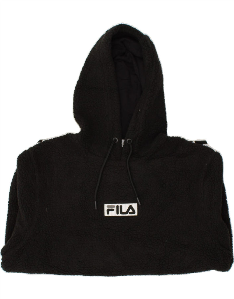 FILA Womens Fleece Hoodie Jumper UK 16 Large Black Polyester | Vintage Fila | Thrift | Second-Hand Fila | Used Clothing | Messina Hembry 