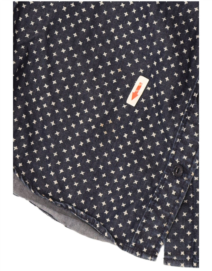 J. Crew Womens Abstract Pattern Oversized Denim Shirt US 2 XS Navy Blue