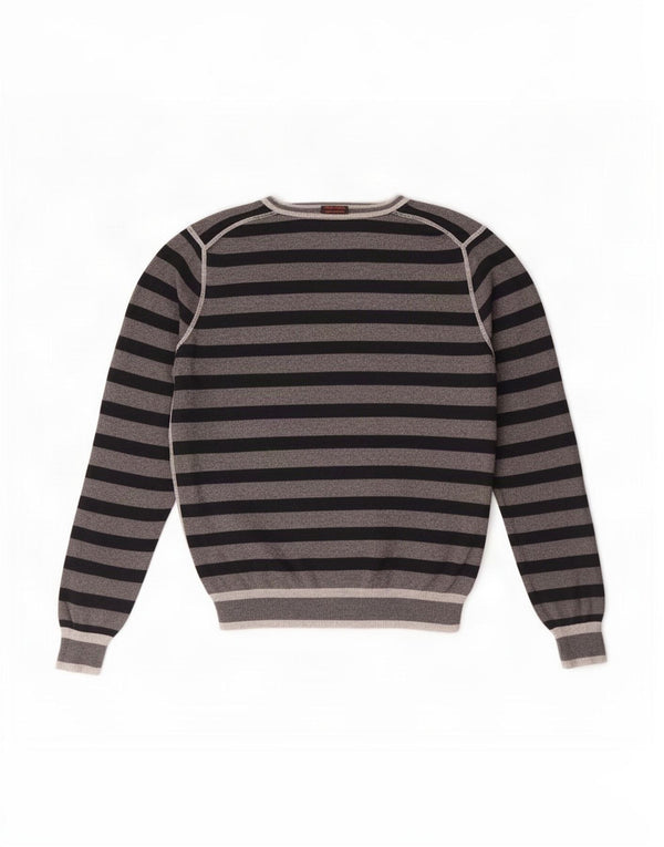 Sun68 Mens Crew Neck Jumper Sweater Small Grey Striped Cotton