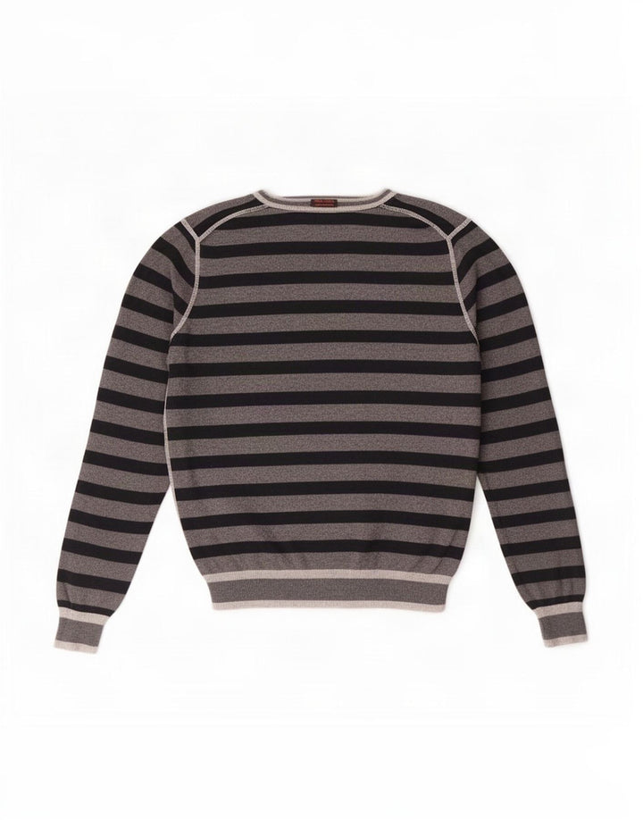 Sun68 Mens Crew Neck Jumper Sweater Small Grey Striped Cotton