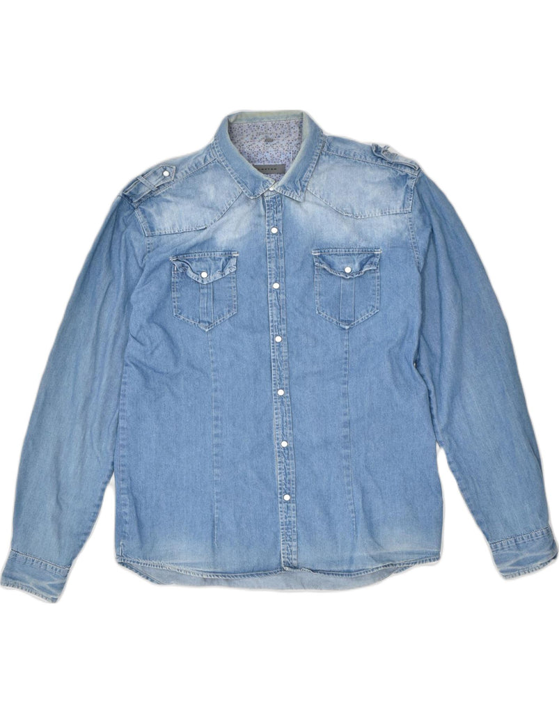 VINTAGE Mens Military Denim Shirt Large Blue Cotton | Vintage | Thrift | Second-Hand | Used Clothing | Messina Hembry 