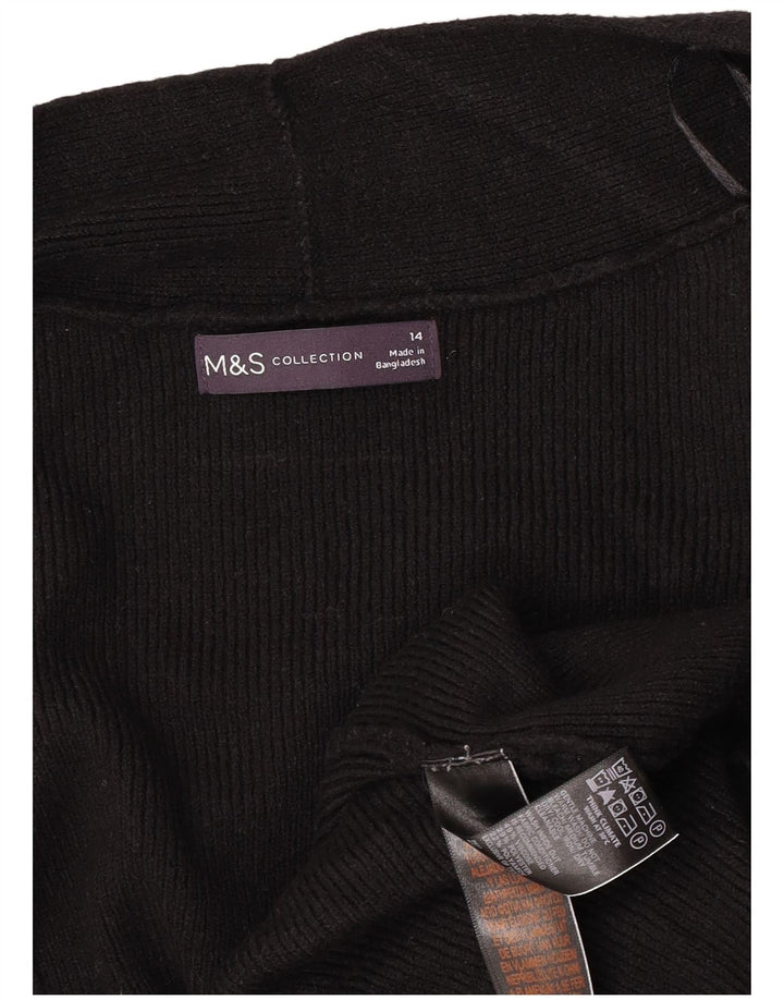 Marks & Spencer Womens Longline Open Cardigan Sweater UK 14 Large Black