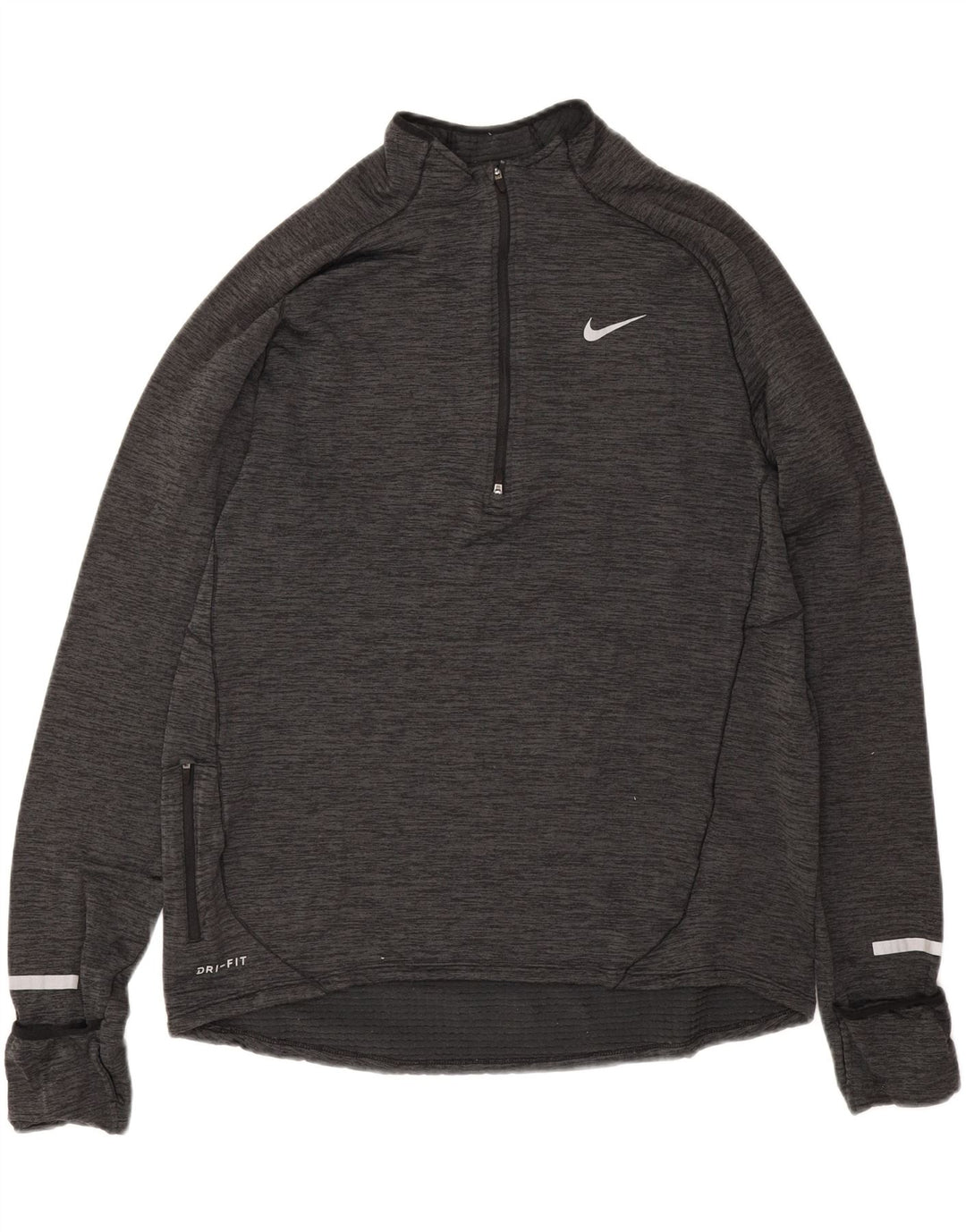Nike Mens Dri Fit Zip Neck Top Long Sleeve Large Grey Flecked