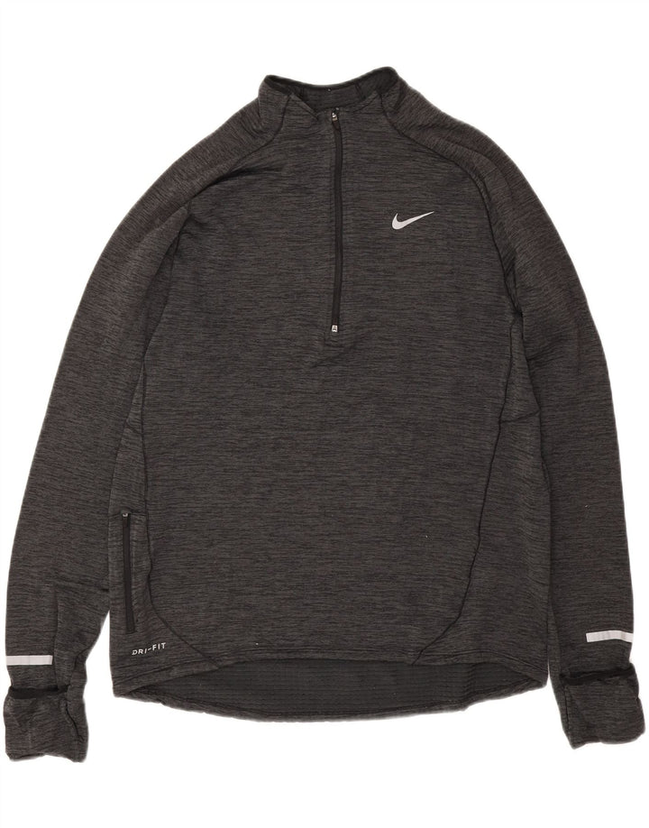 Nike Mens Dri Fit Zip Neck Top Long Sleeve Large Grey Flecked