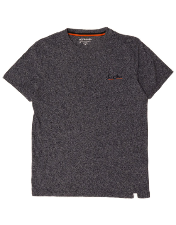 Jack & Jones Mens T-Shirt Top Large Navy Blue Flecked Cotton