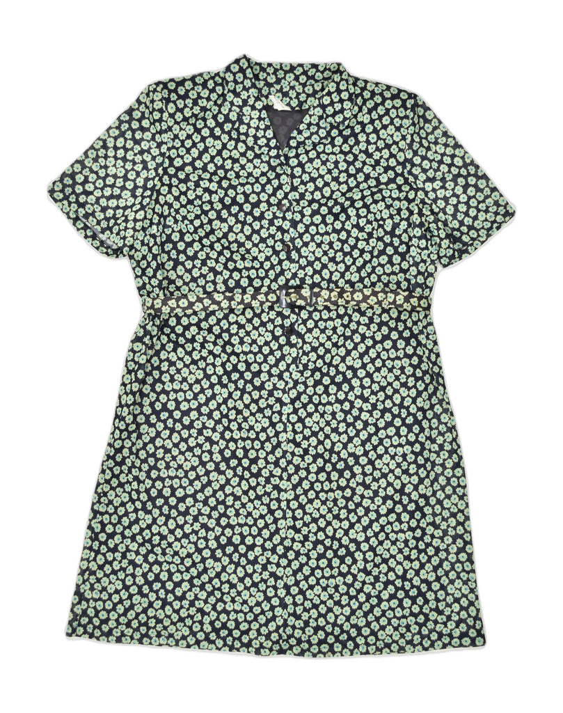 VINTAGE Womens Shirt Dress UK 14 Large Green Floral Polyester | Vintage | Thrift | Second-Hand | Used Clothing | Messina Hembry 