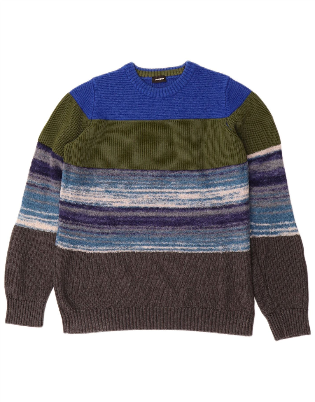 Diesel Womens Crew Neck Jumper Sweater UK 14 Large Multicoloured Striped