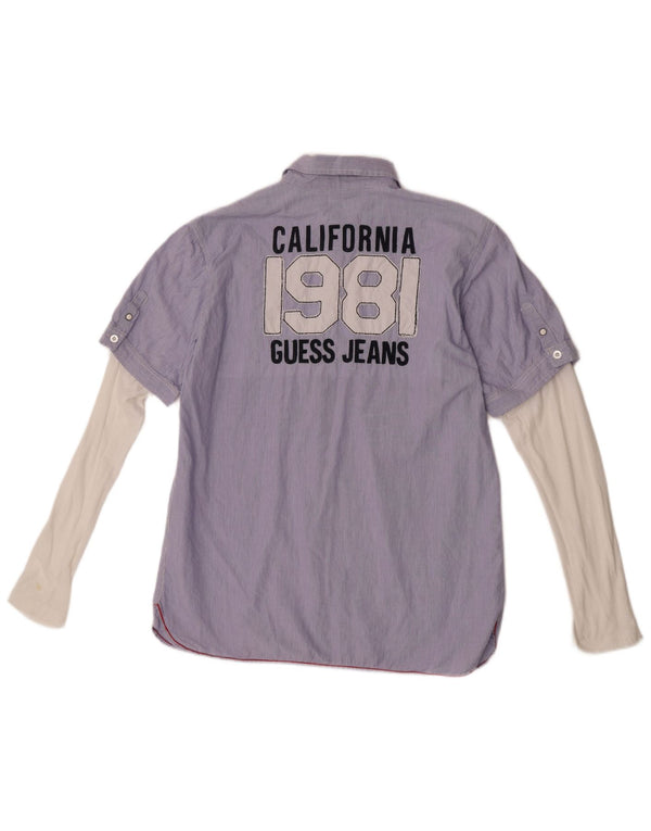 Guess Boys California Graphic Shirt 15-16 Years Blue Pinstripe Cotton
