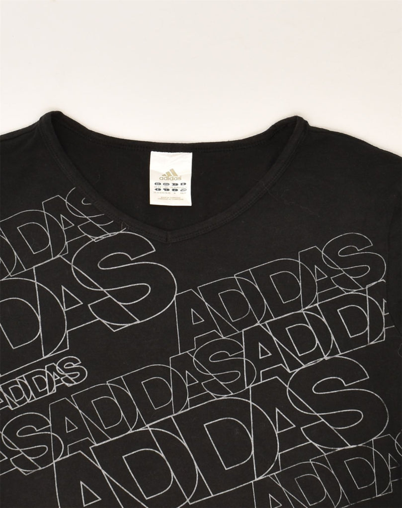 ADIDAS Womens Graphic T-Shirt Top UK 4-6 XS Black Cotton | Vintage Adidas | Thrift | Second-Hand Adidas | Used Clothing | Messina Hembry 