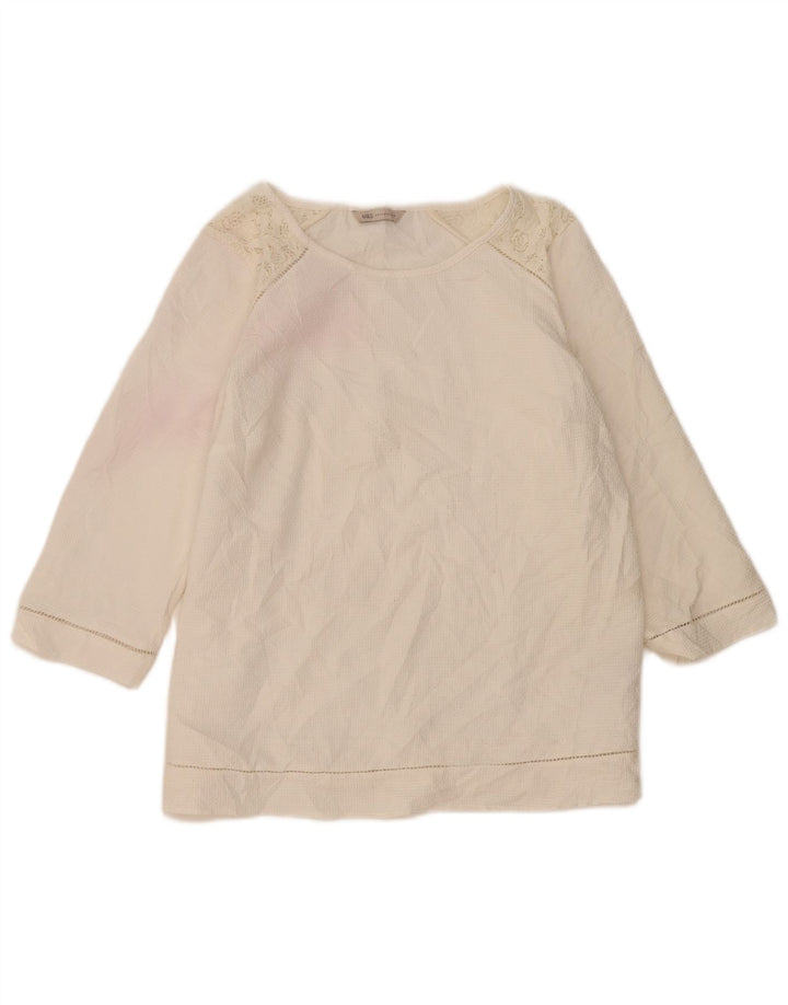 Marks & Spencer Womens Top 3/4 Sleeve UK 14 Large  White Cotton