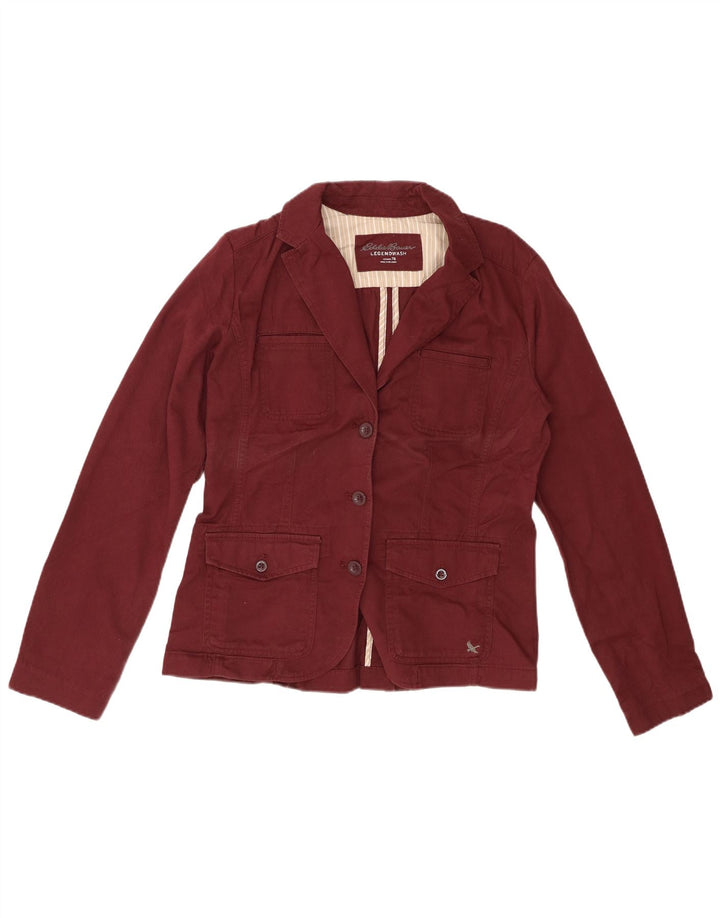 EDDIE BAUER Womens 3 Button Blazer Jacket US 8 Medium Maroon Cotton
