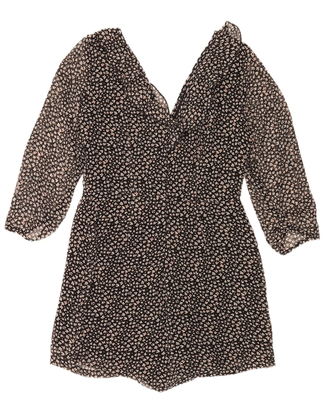 Zara Womens 3/4 Sleeve Playsuit UK 14 Large  Black Floral Polyester