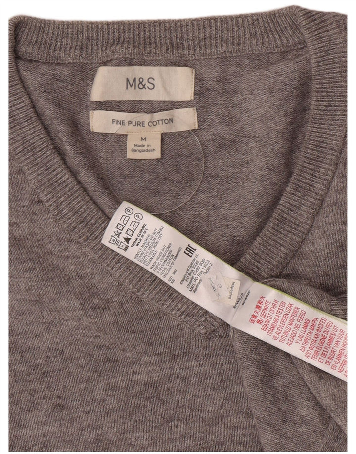 Marks & Spencer Mens V-Neck Jumper Sweater Medium Grey Flecked Cotton