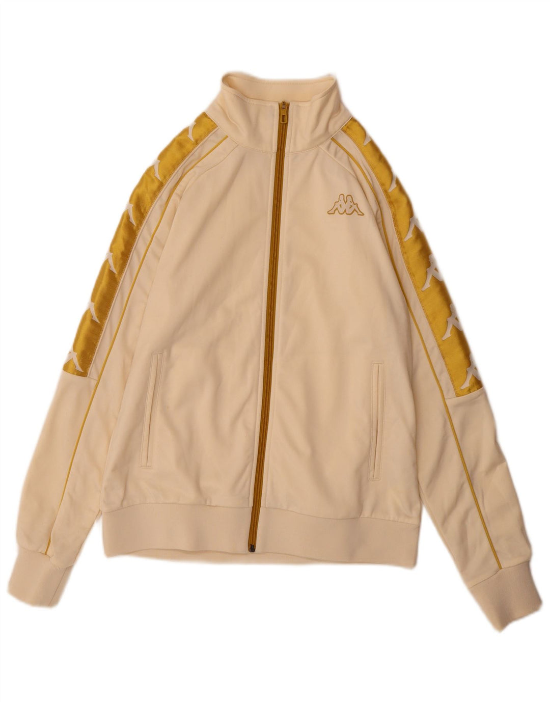 Kappa Womens Graphic Tracksuit Top Jacket UK 10 Small Beige Colourblock