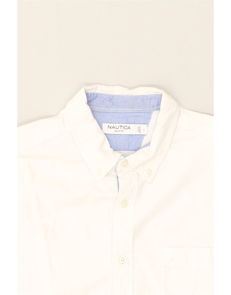 NAUTICA Mens Slim Fit Shirt Large White Cotton | Vintage Nautica | Thrift | Second-Hand Nautica | Used Clothing | Messina Hembry 