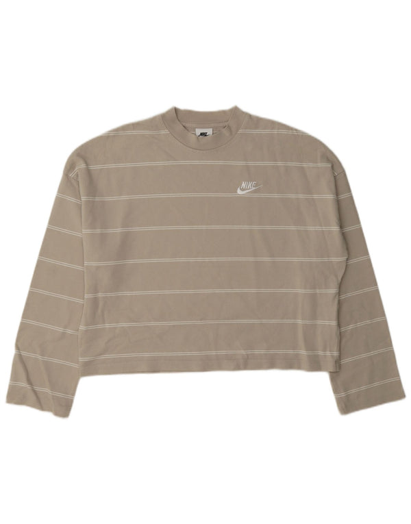 Nike Womens Crop Oversized Top Long Sleeve UK 10 Small Grey Striped Cotton
