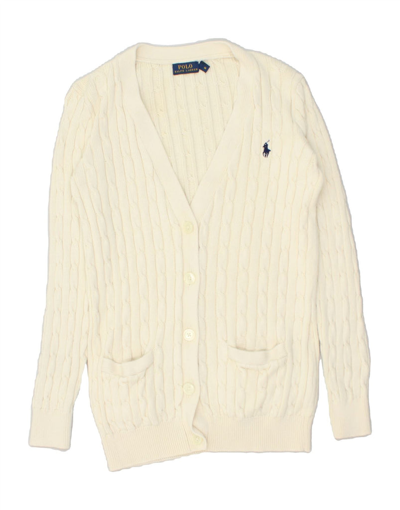 RALPH LAUREN Womens Cardigan Sweater UK 12 Medium White Cotton | Vintage Ralph Lauren | Thrift | Second-Hand Ralph Lauren | Used Clothing | Messina Hembry 