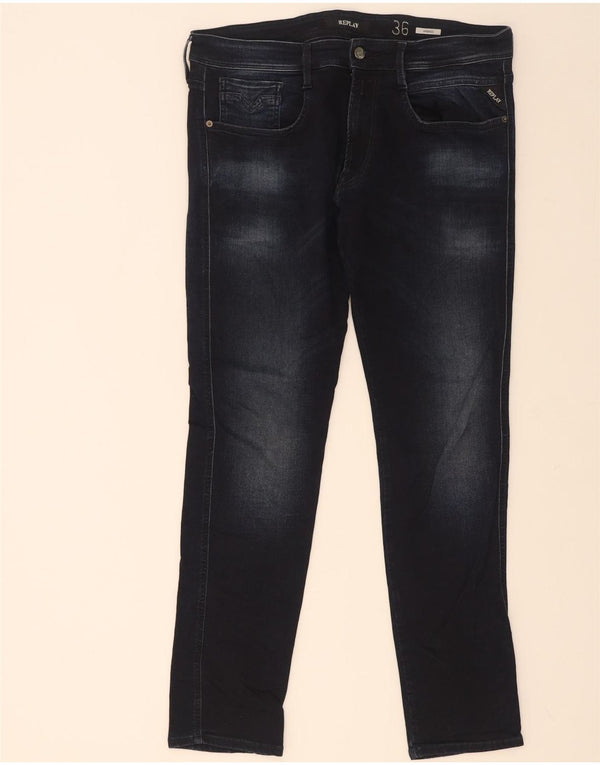 Replay Mens Anbass Slim Jeans W36 L32 Navy Blue Cotton