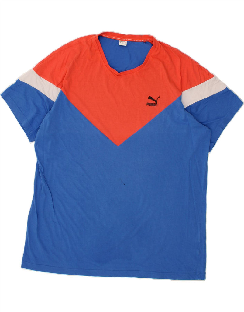 PUMA Mens T-Shirt Top 2XL Blue Colourblock Cotton Vintage Puma and Second-Hand Puma from Messina Hembry 