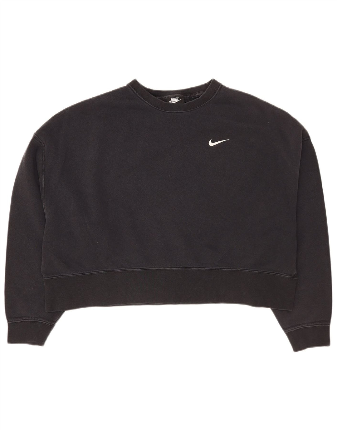 Nike Womens Crop Oversized Sweatshirt Jumper UK 14 Medium Black Cotton