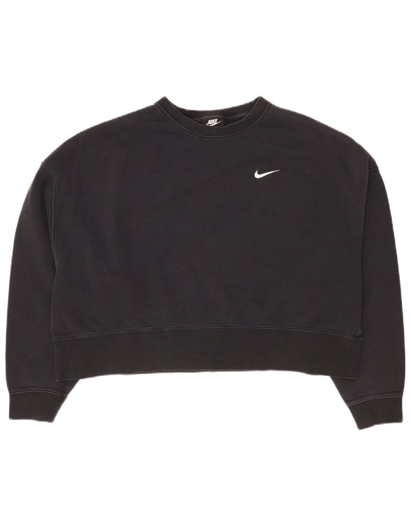 Nike Womens Crop Oversized Sweatshirt Jumper UK 14 Medium Black Cotton
