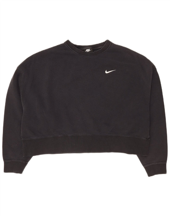 Nike Womens Crop Oversized Sweatshirt Jumper UK 14 Medium Black Cotton