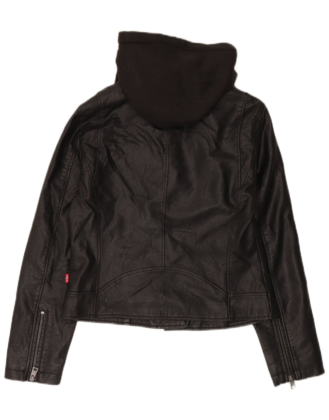 Levi's Womens Hooded Faux Leather Biker Jacket UK 12 Medium Black