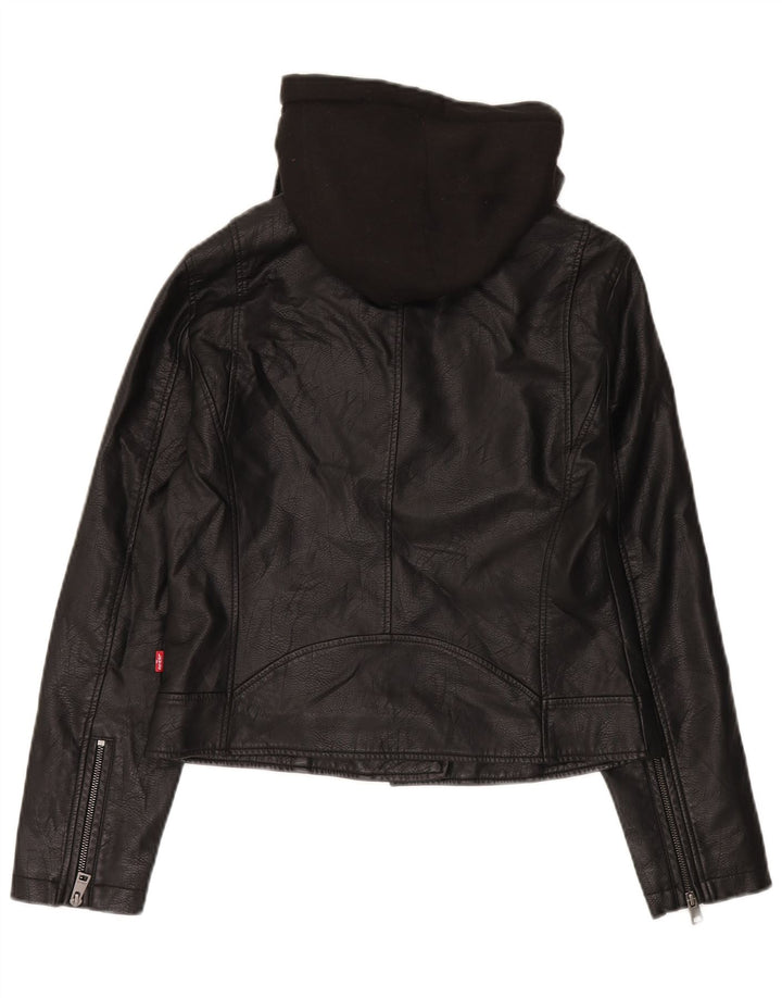 Levi's Womens Hooded Faux Leather Biker Jacket UK 12 Medium Black