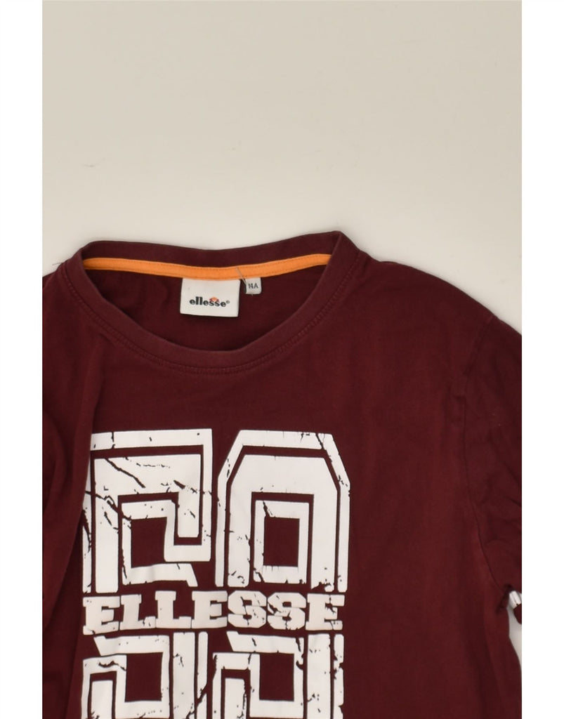 ELLESSE Boys Graphic Top Long Sleeve 13-14 Years Maroon Cotton | Vintage Ellesse | Thrift | Second-Hand Ellesse | Used Clothing | Messina Hembry 