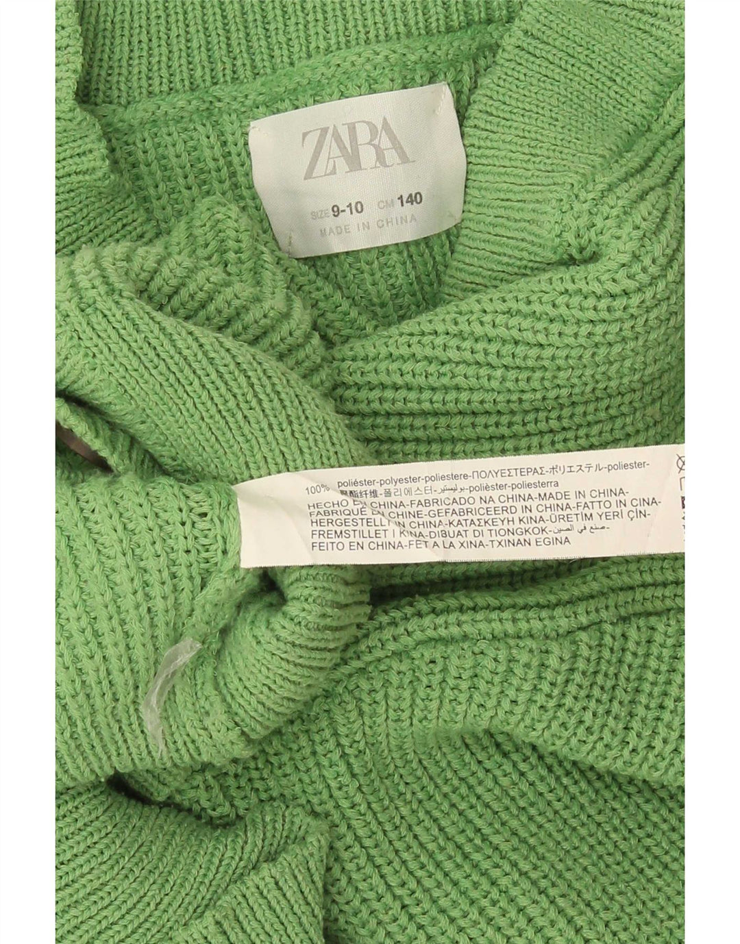Zara Girls Crop Cardigan Sweater 9-10 Years Green Polyester