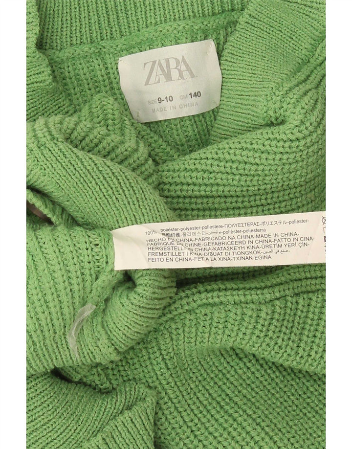 Zara Girls Crop Cardigan Sweater 9-10 Years Green Polyester