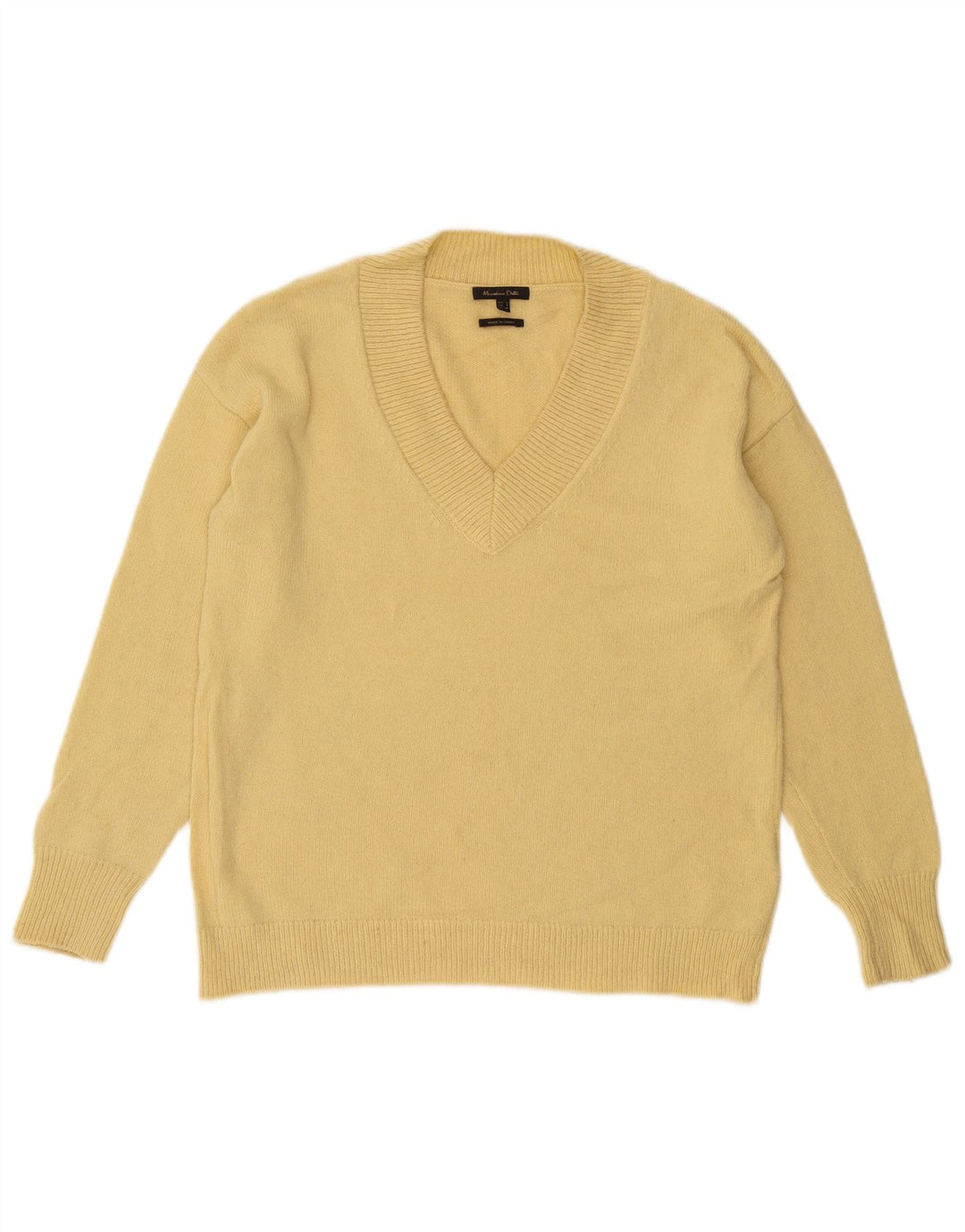 MASSIMO DUTTI Womens Oversized V-Neck Jumper Sweater UK 10 Small Yellow