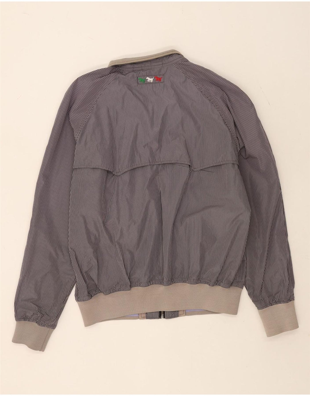 Benetton Mens Bomber Jacket UK 44 2XL Navy Blue Gingham Cotton