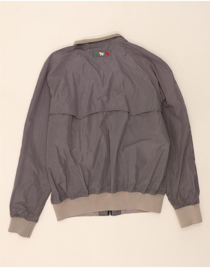 Benetton Mens Bomber Jacket UK 44 2XL Navy Blue Gingham Cotton
