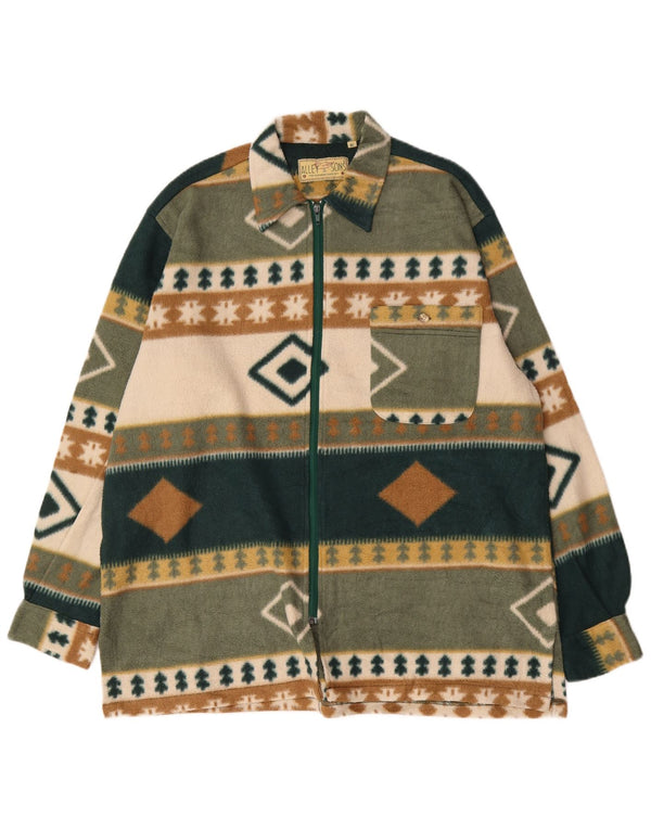 Alley & Sons Mens Fleece Jacket UK 42 XL Green Geometric