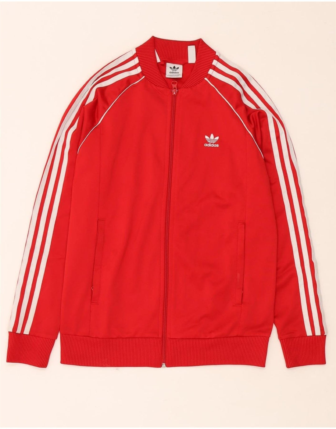 ADIDAS Boys Tracksuit Top Jacket 13-14 Years Red Polyester