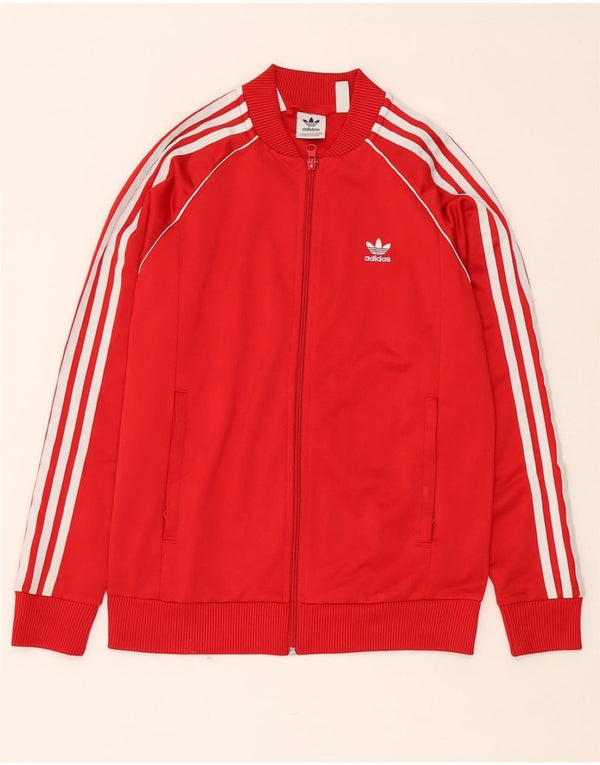 ADIDAS Boys Tracksuit Top Jacket 13-14 Years Red Polyester