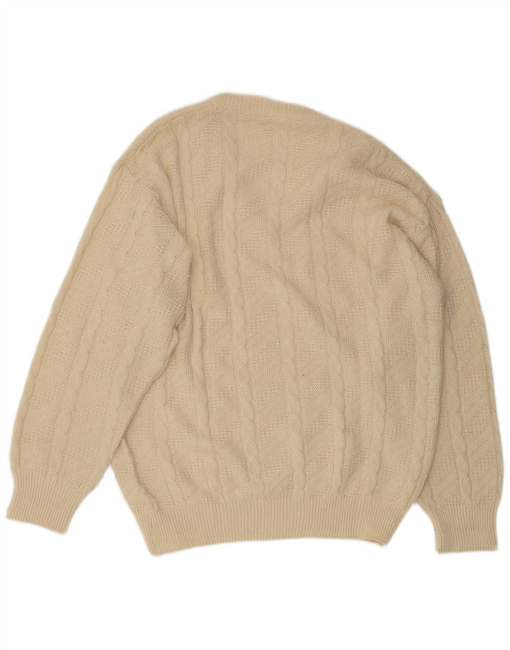 VINTAGE Mens V-Neck Jumper Sweater IT 54 XL Beige
