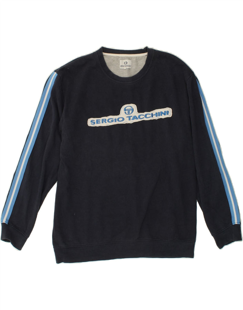 SERGIO TACCHINI Womens Graphic Sweatshirt Jumper 2XL Navy Blue Cotton Vintage Sergio Tacchini and Second-Hand Sergio Tacchini from Messina Hembry 