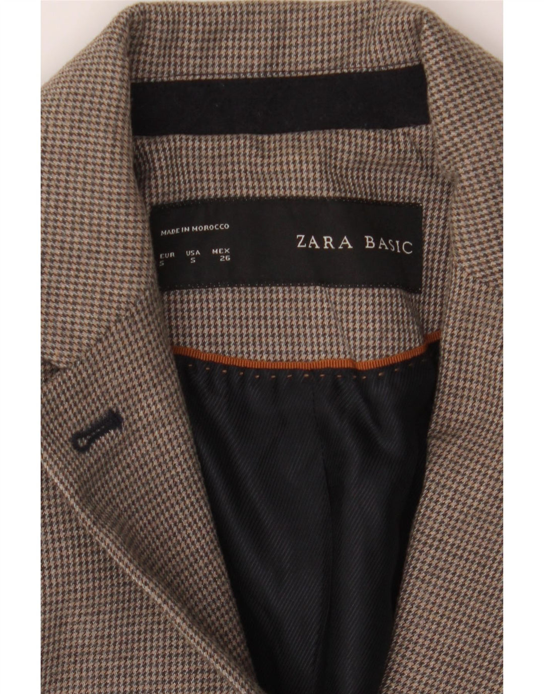 ZARA Womens 1 Button Blazer Jacket UK 10 Small Brown Houndstooth Polyester Vintage Zara and Second-Hand Zara from Messina Hembry 
