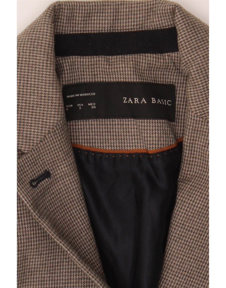ZARA Womens 1 Button Blazer Jacket UK 10 Small Brown Houndstooth Polyester Vintage Zara and Second-Hand Zara from Messina Hembry 