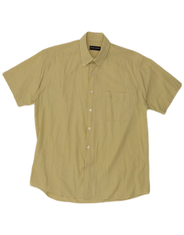 Pierre Cardin Mens Short Sleeve Shirt Size 40 Medium Yellow Gingham Cotton